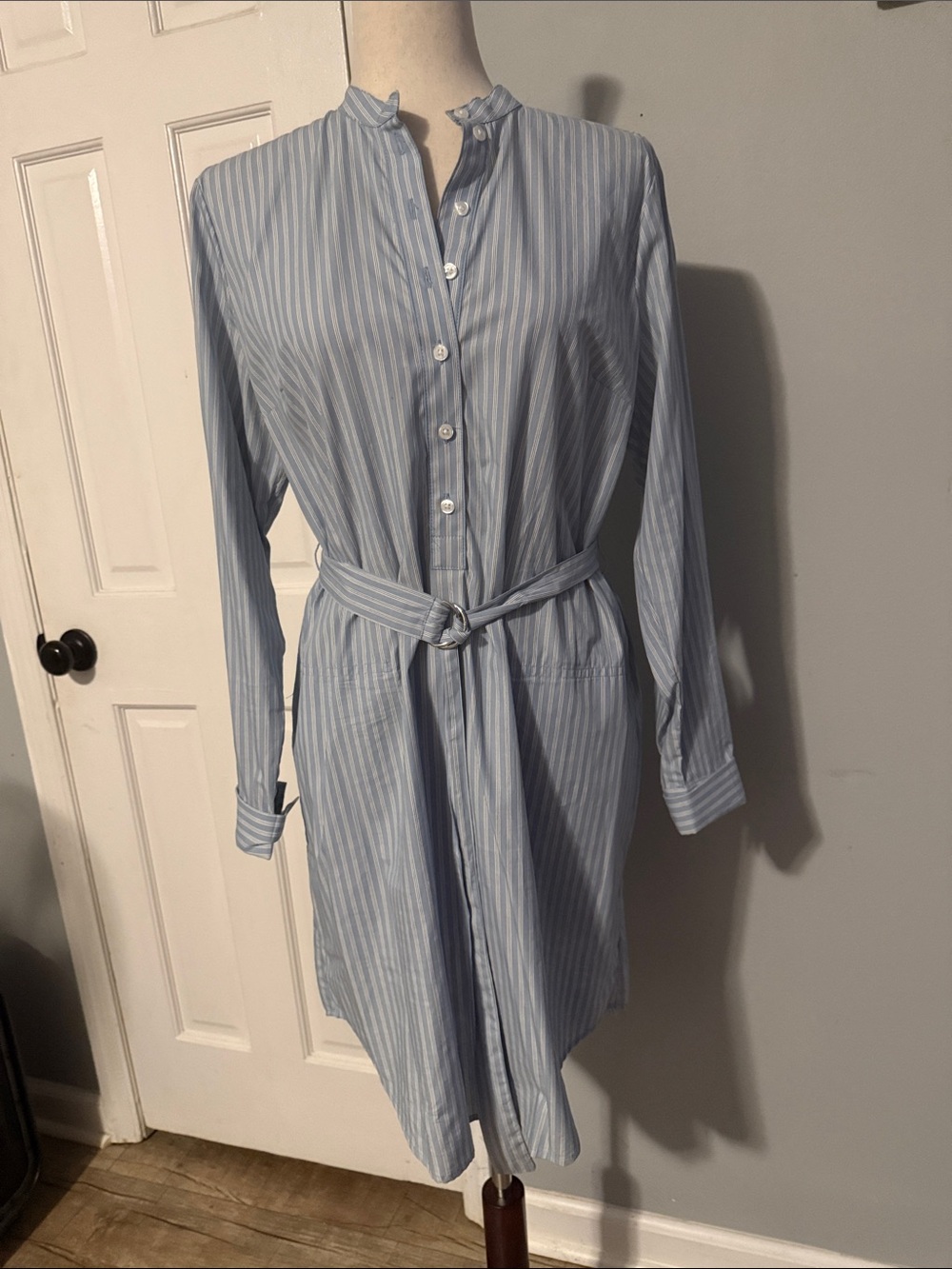 MICHAEL KORS Womens Light Blue Button Front Short Shirt Dress, M